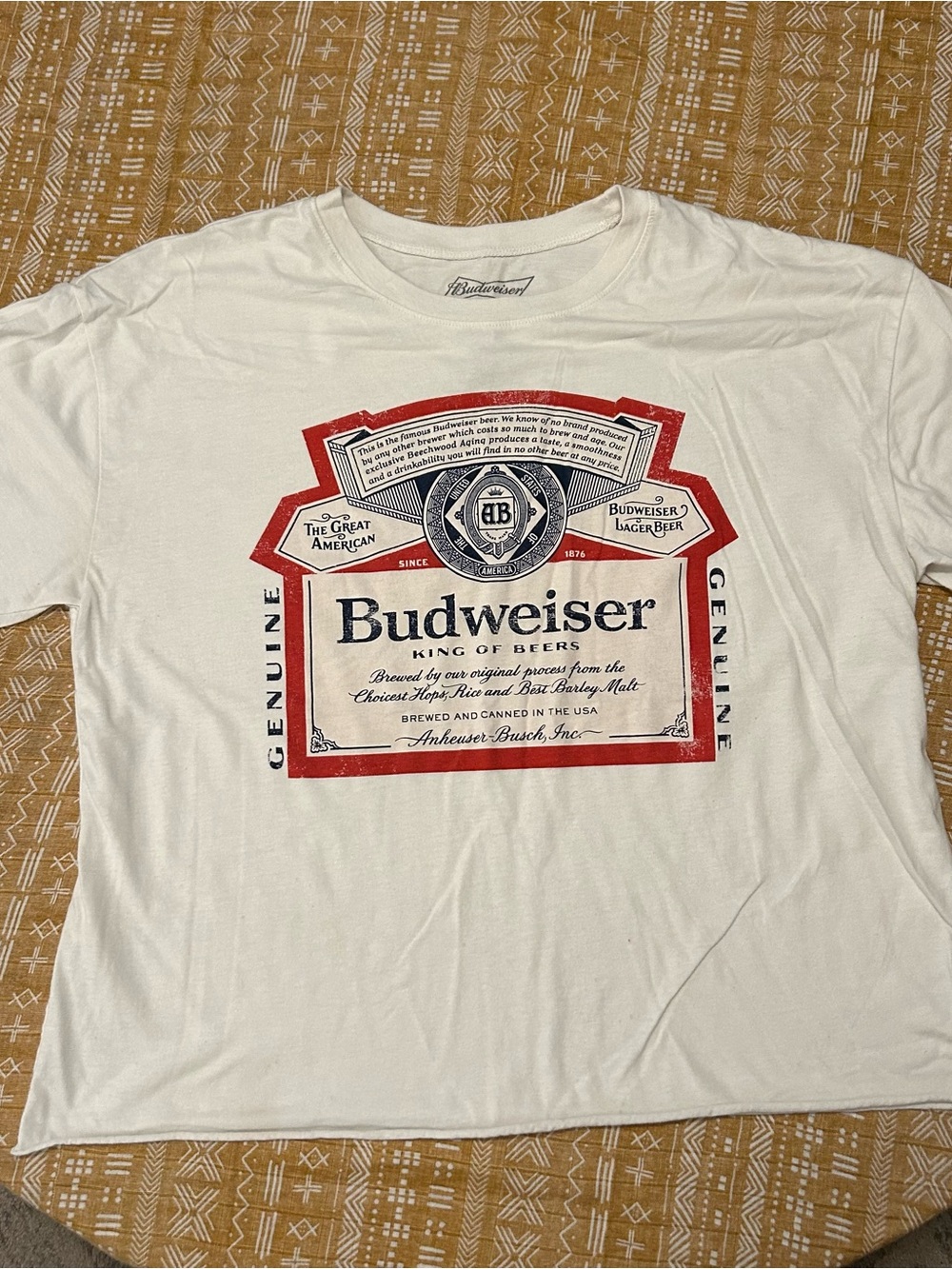 Teen cropped Budweiser White Tee with Red and Navy Logo